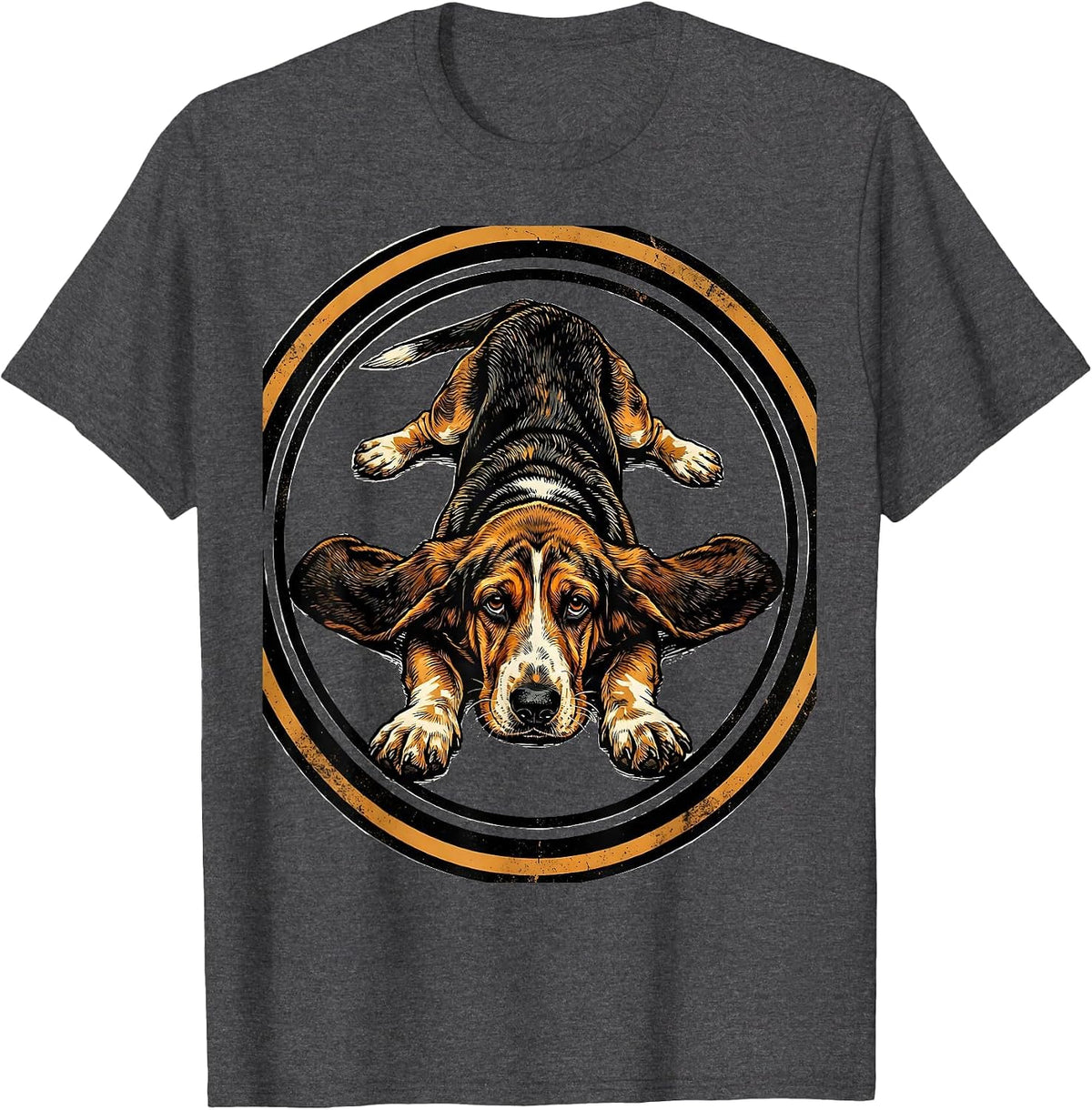 Basset Hound Flopped on Floor Graphic T-Shirt - Dark Heather Grey
