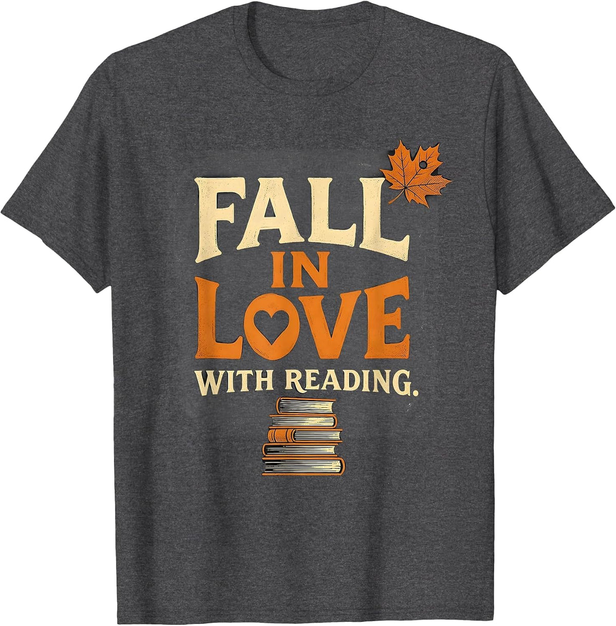 Men's Fall In Love With Reading Cute Teacher Book Lover Autumn T-Shirt - Dark Heather Grey