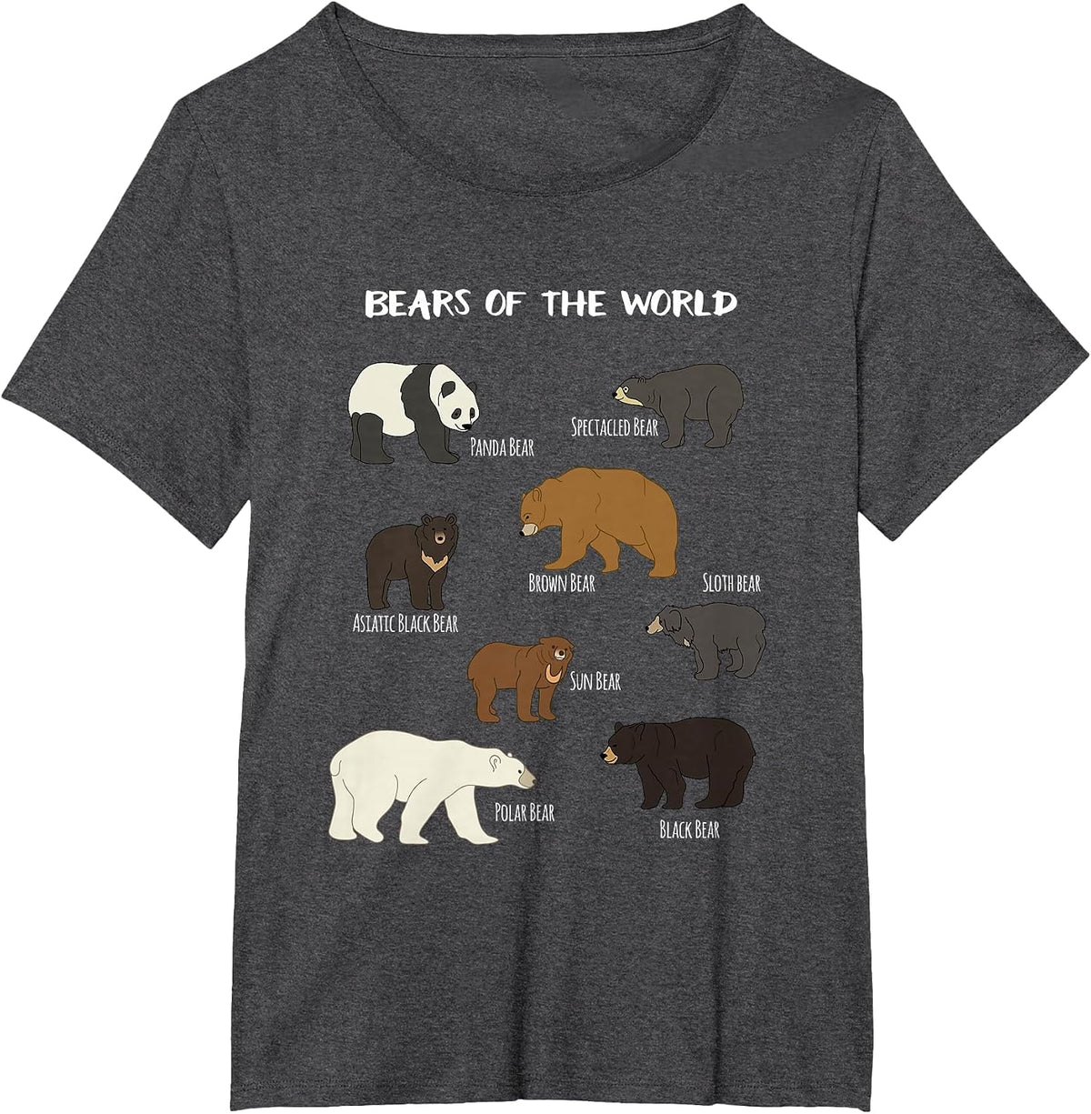 Bears of The World Grizzly Bear Panda Black Polar T Shirt T-Shirt - Dark Heather Grey