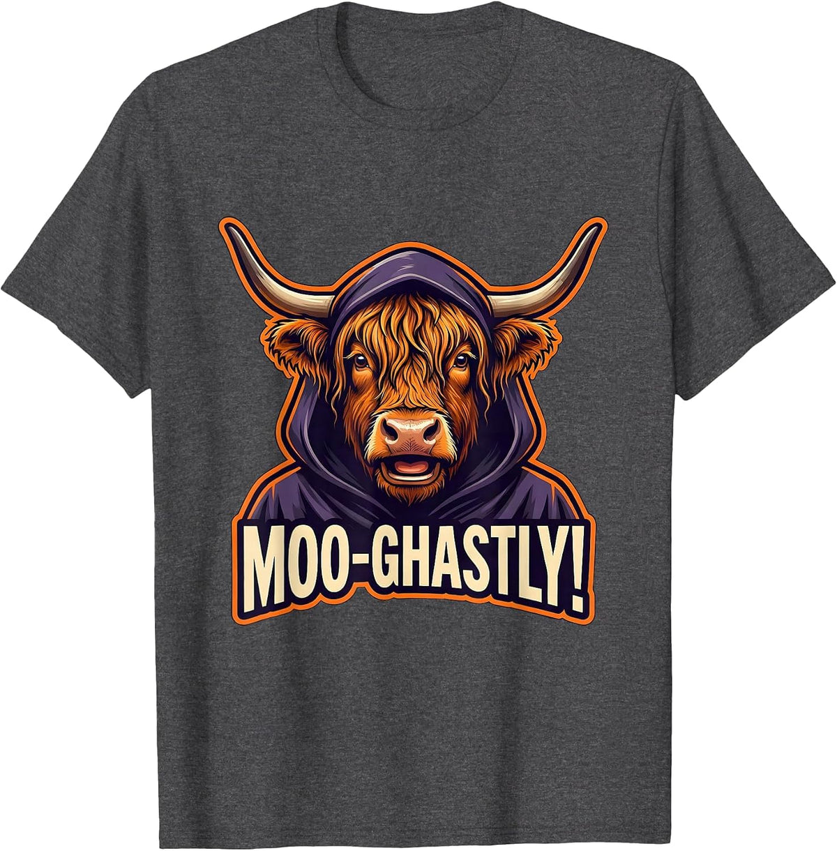 Men's Moo-ghastly! Funny Highland Cow Halloween Humor T-Shirt - Dark Heather Grey