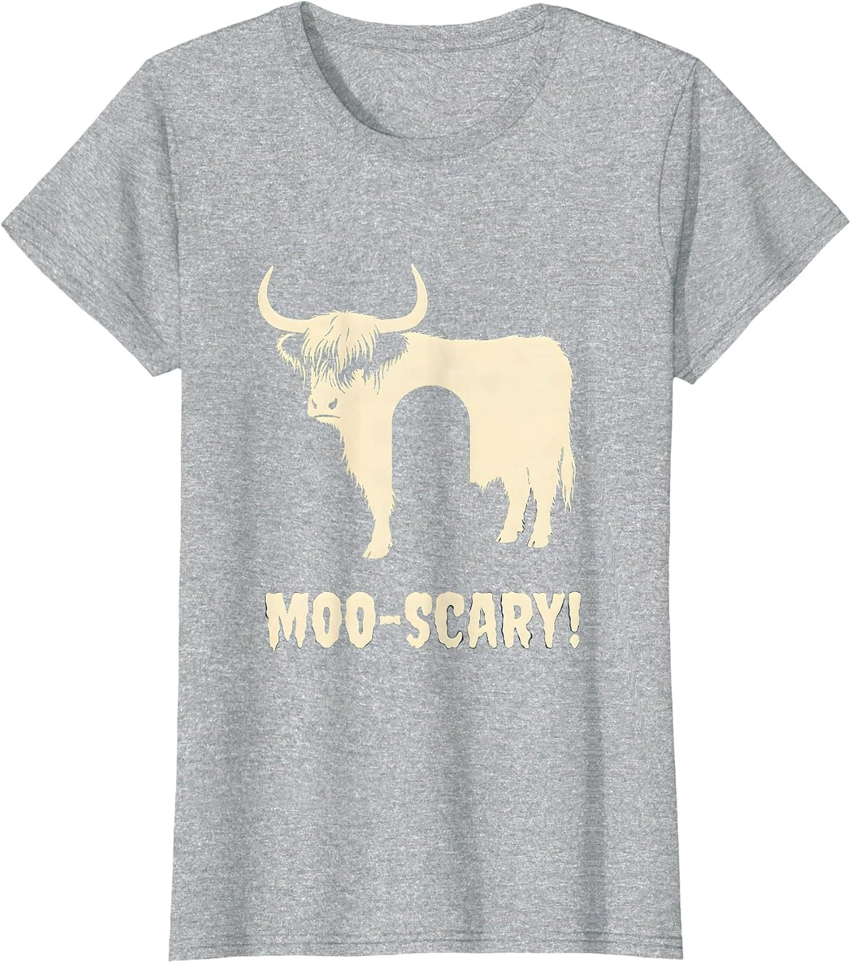 Moo-scary! Whimsical Highland Cow Halloween Humor Novelty T-Shirt - Heather Grey
