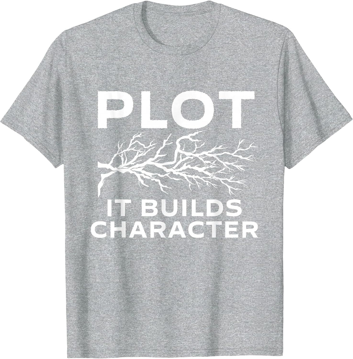 Plot It Builds Character - Book Lovers Reading Bookworm T-Shirt - Heather Grey