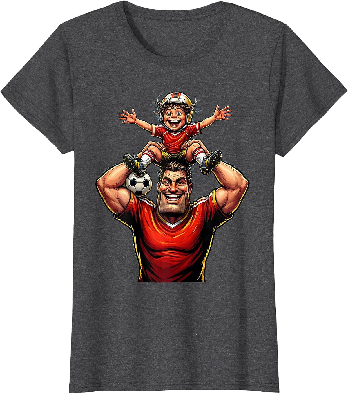 Women's Soccer Dad Lifting Young Player Celebration T-Shirt - Dark Heather Grey