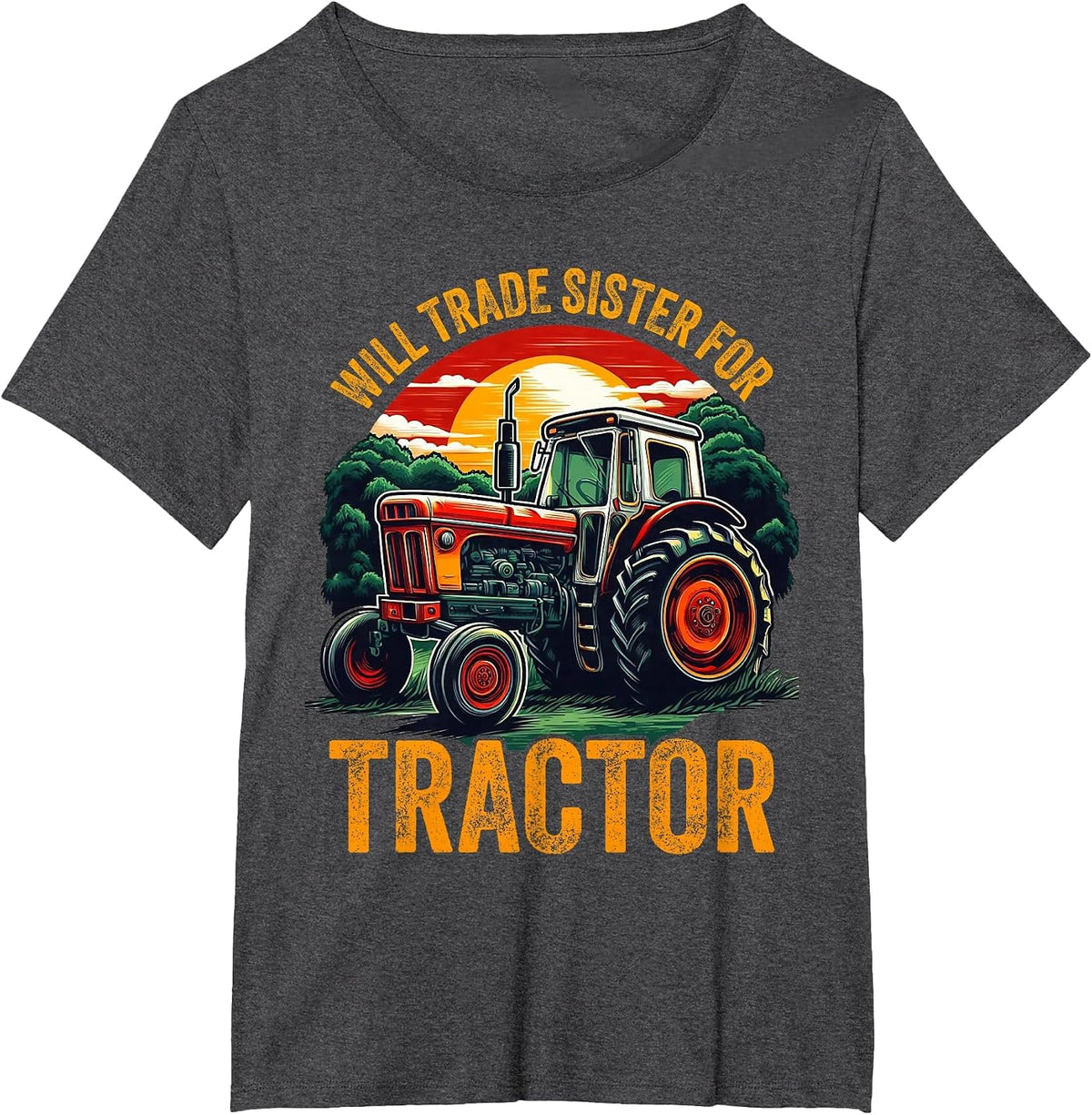 Funny Will Trade Sister for Tractor Farmer Farm Farming Boys T-Shirt - Dark Heather Grey