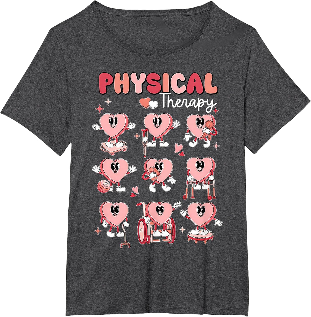 Physical Therapy Cute Candy Heart Valentines PT Therapist T-Shirt - Dark Heather Grey