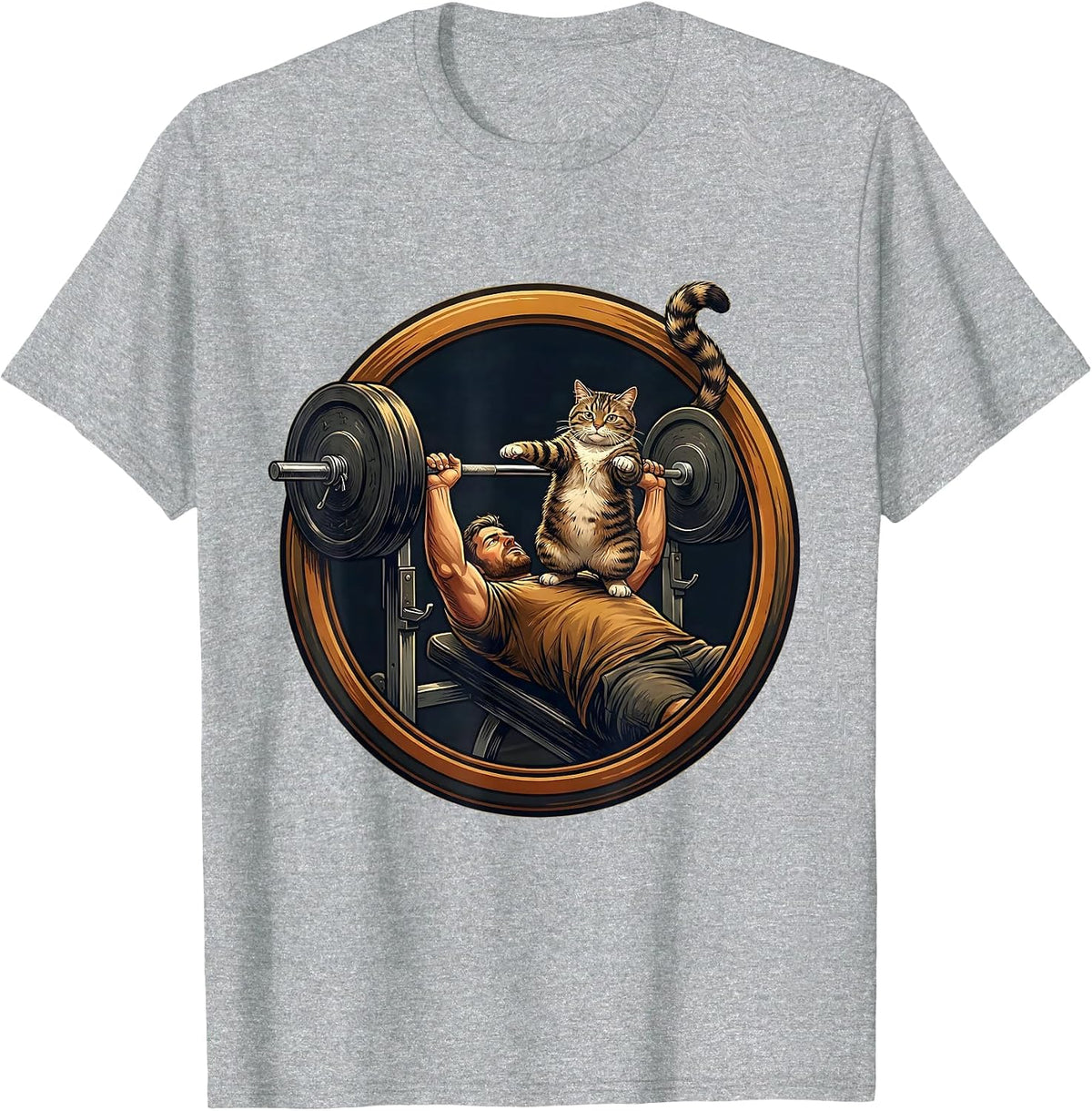 Men's Cat Dad Weightlifting Spotter Graphic Tee T-Shirt - Heather Grey
