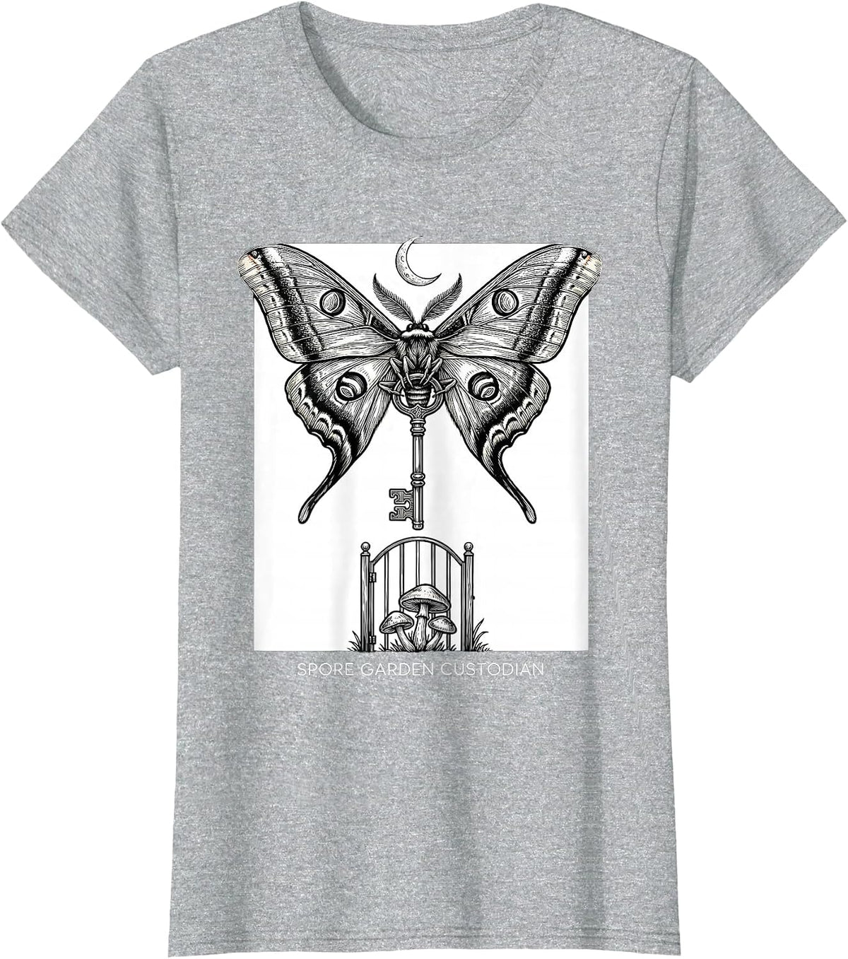 Spore Garden Custodian Fairycore Goblincore Moth Botanical T-Shirt - Heather Grey