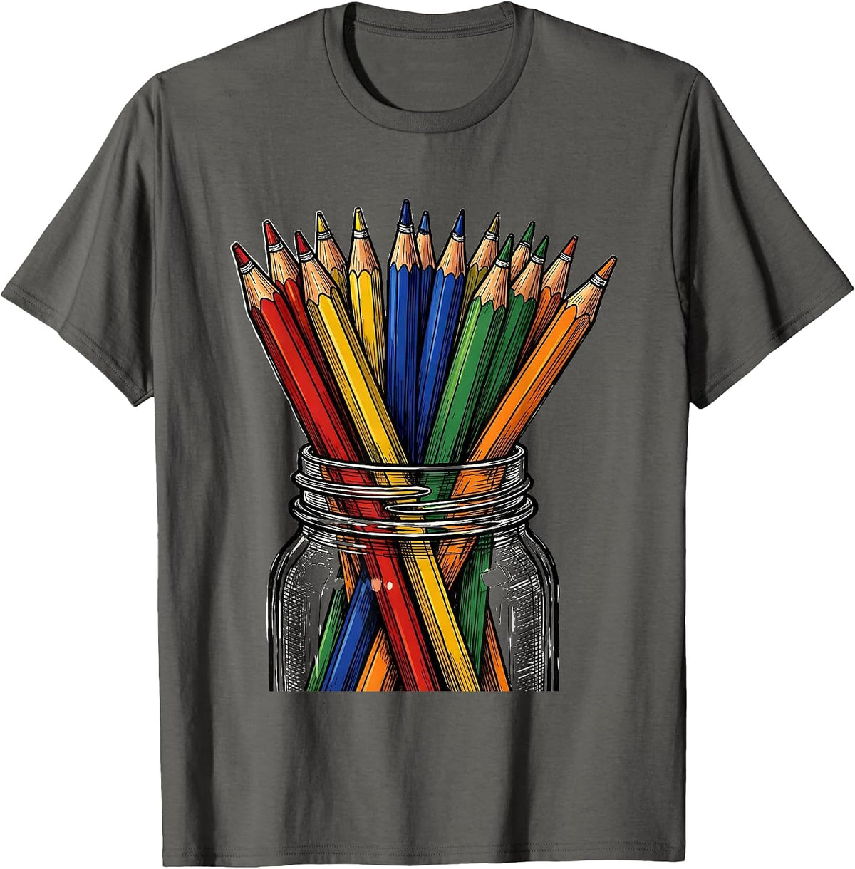 Preschool Teacher Colored Pencils Mason Jar Gift T-Shirt - Asphalt Grey
