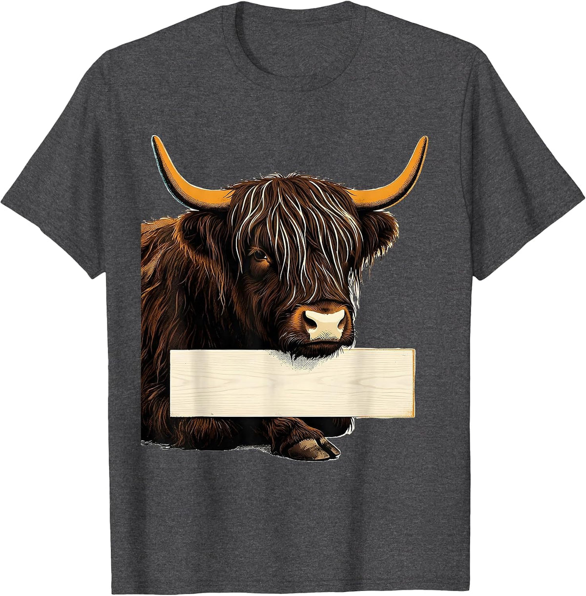Highland Cow Wood Type Letterpress Funny Floral Cow Lover T-Shirt - Dark Heather Grey