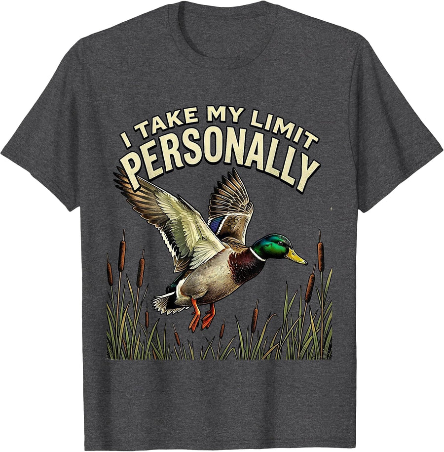 Men's I Take My Limit Personally Vintage Duck Hunting Dad Humor T-Shirt - Dark Heather Grey