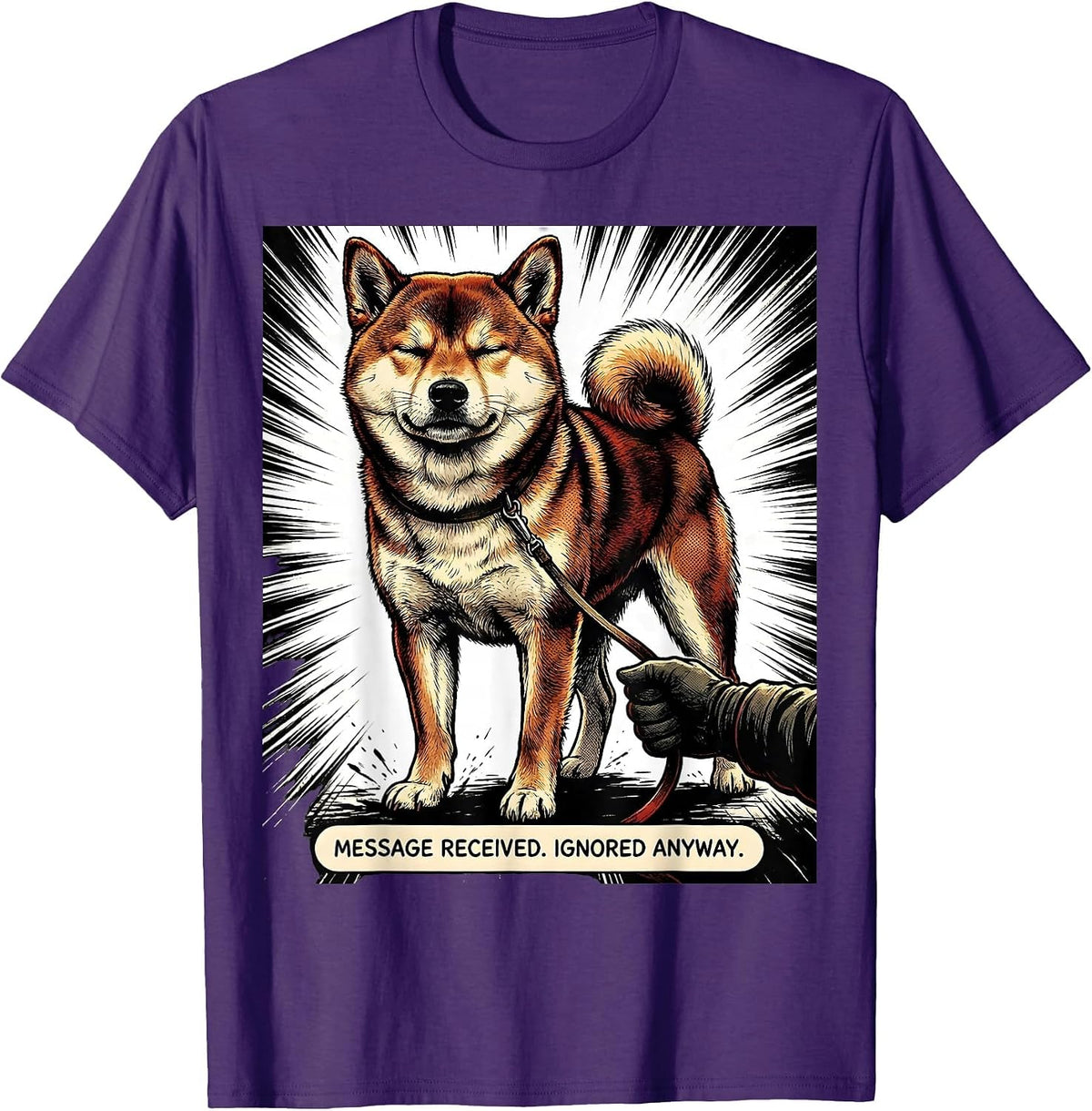 Message Received Ignored Anyway Comic Book Shiba Inu Dog T-Shirt - Purple