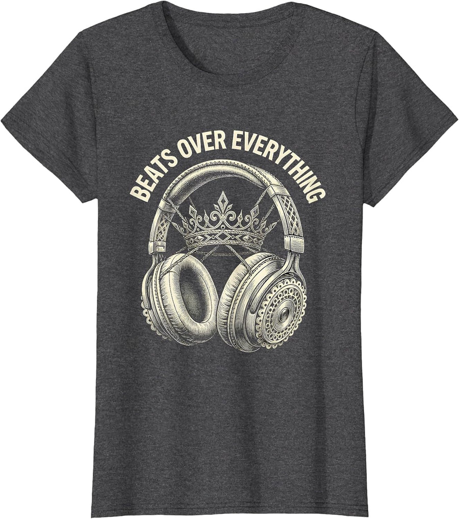 Women's Beats Over Everything Hip Hop Music Design T-Shirt - Dark Heather Grey