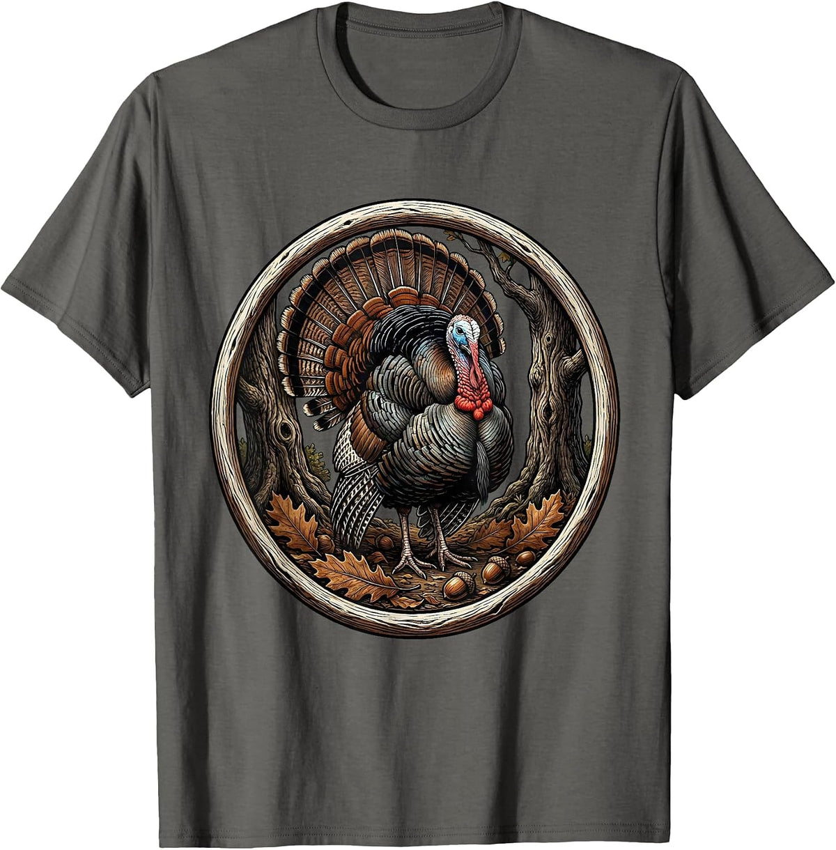 Camo Turkey Strut Autumn Oak Forest Design T-Shirt - Asphalt Grey
