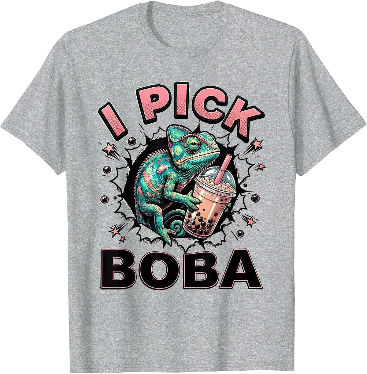 Men's I Pick Boba Cute Kawaii Chameleon Boba Tea Lover Gift T-Shirt - Heather Grey