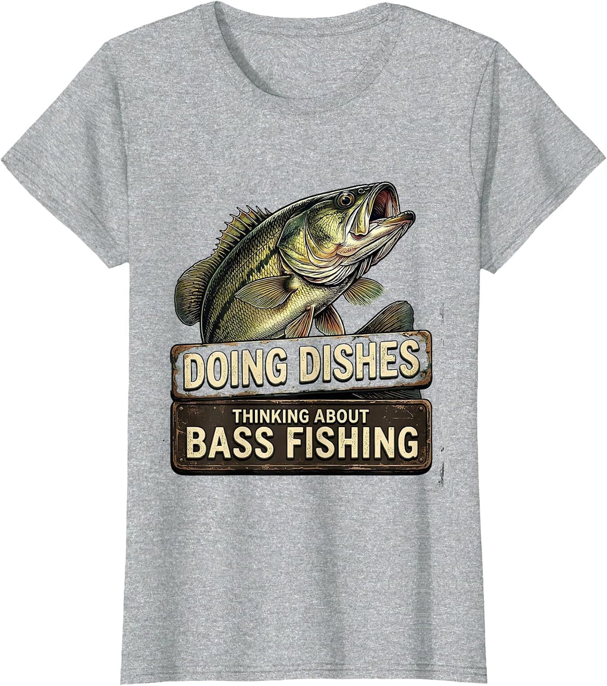 Doing Dishes Thinking About Bass Fishing Vintage T-Shirt - Heather Grey