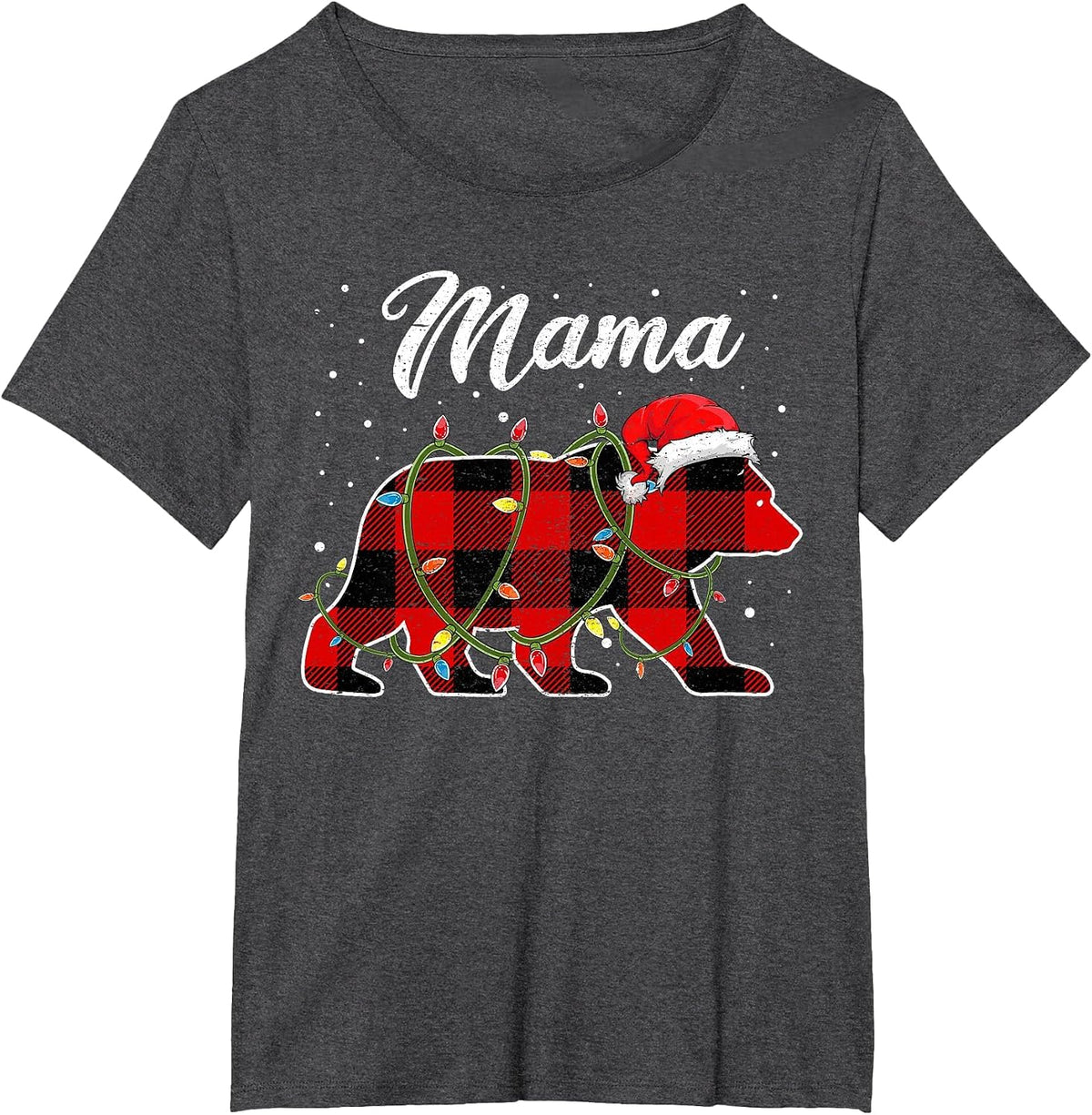 Mama Bear Shirt, Red Buffalo Plaid Mom Bear Pajama T-Shirt - Dark Heather Grey