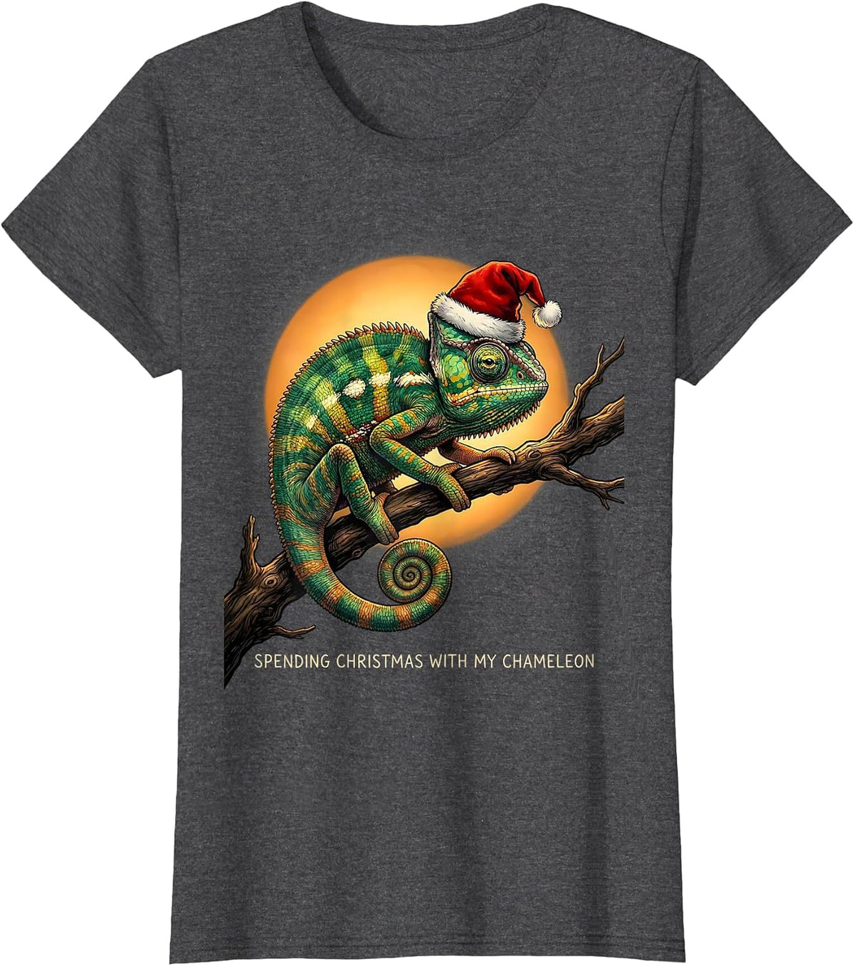 Women's Spending Christmas With My Chameleon Funny Dragon Santa T-Shirt - Dark Heather Grey
