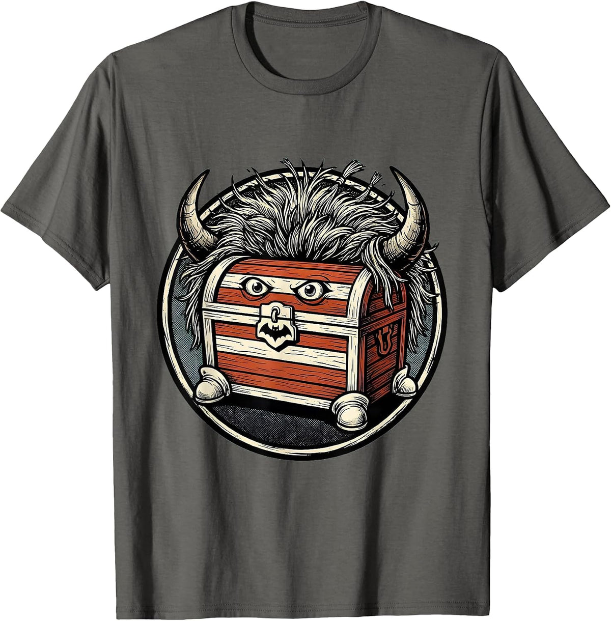 Men's Highland Cow Haunted Treasure Retro Cartoon Halloween T-Shirt - Asphalt Grey