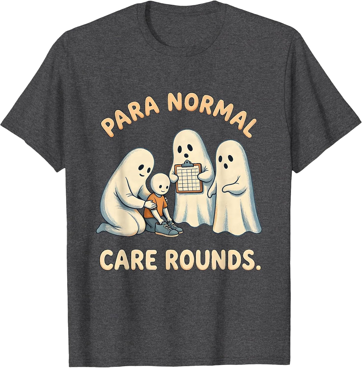 Men's Para Normal Care Rounds Storybook Ghost Paraeducator T-Shirt - Dark Heather Grey
