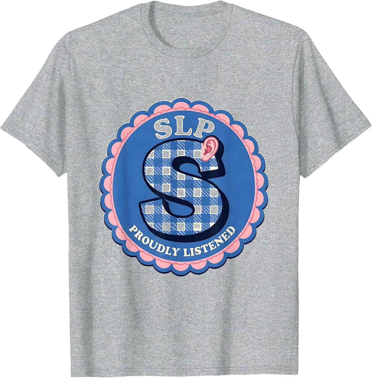 Men's SLP Proudly Listened Gingham Picnic Cute Speech Language T-Shirt - Heather Grey