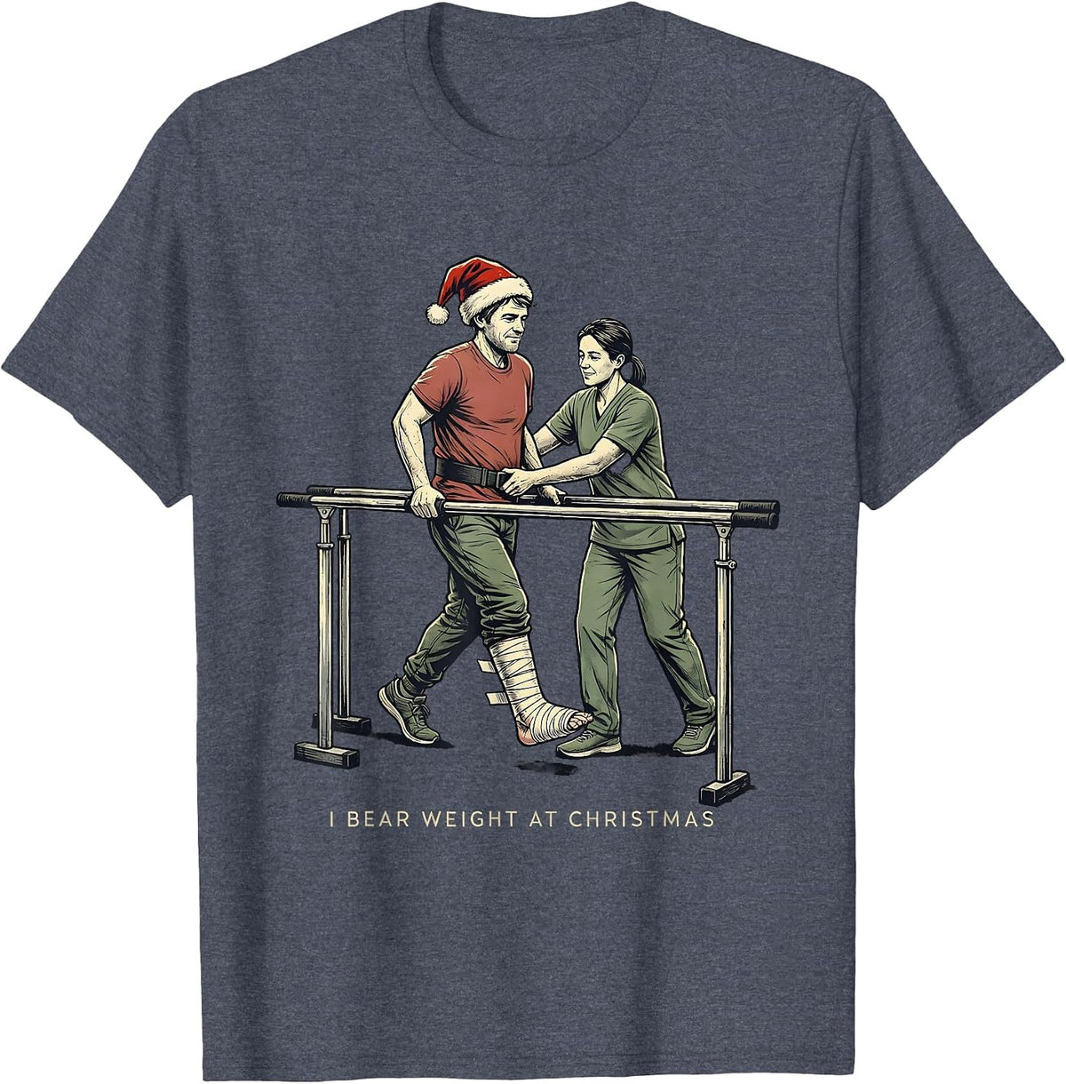 I Bear Weight At Christmas Distressed Physical Therapist T-Shirt - Heather Blue