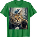 Men's Oversized Deadpan Tuxedo Cat T-Rex Selfie Funny Meme T-Shirt - Kelly Green