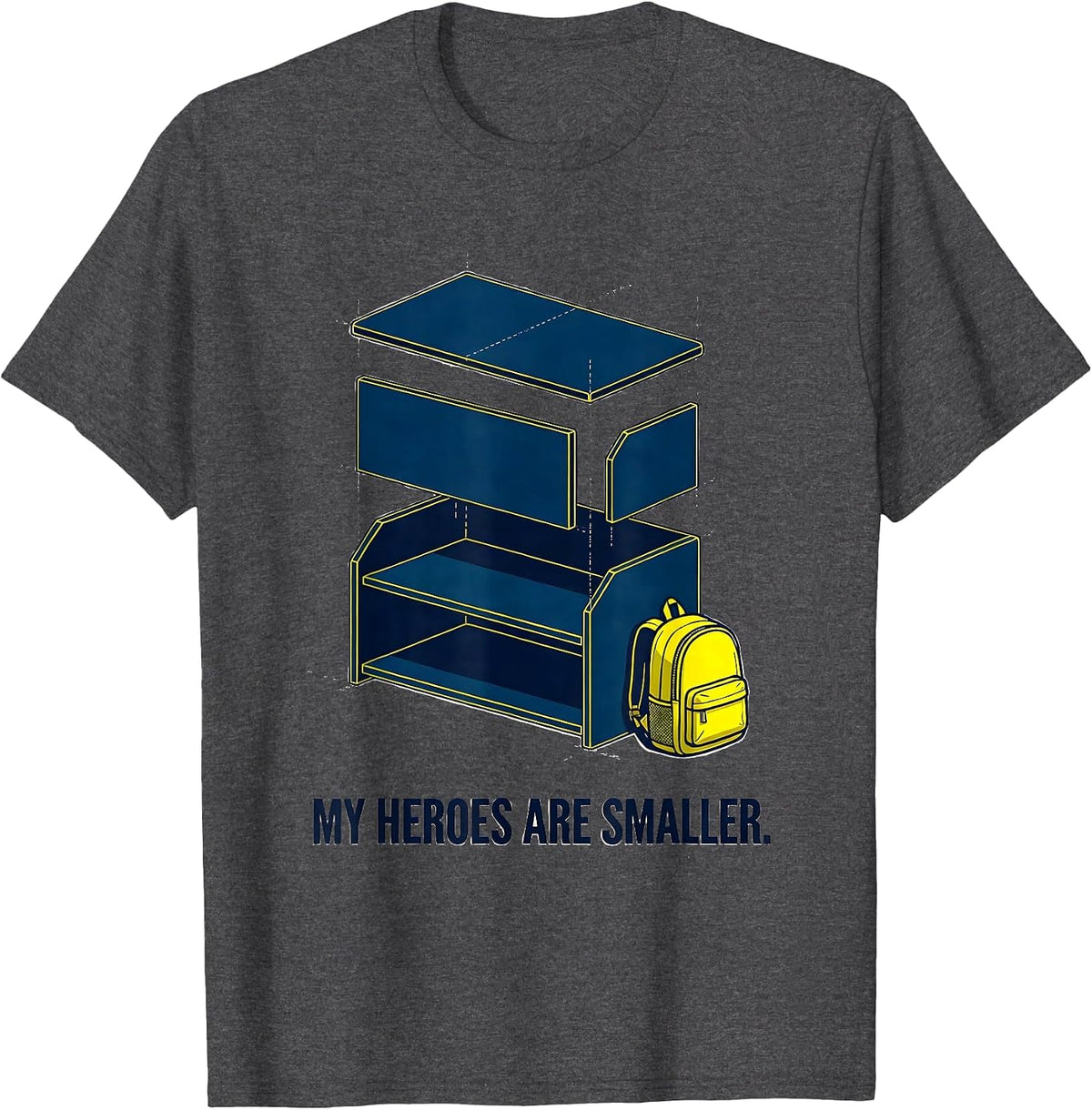 My Heroes Are Smaller Funny Teacher Superhero Stencil T-Shirt - Dark Heather Grey
