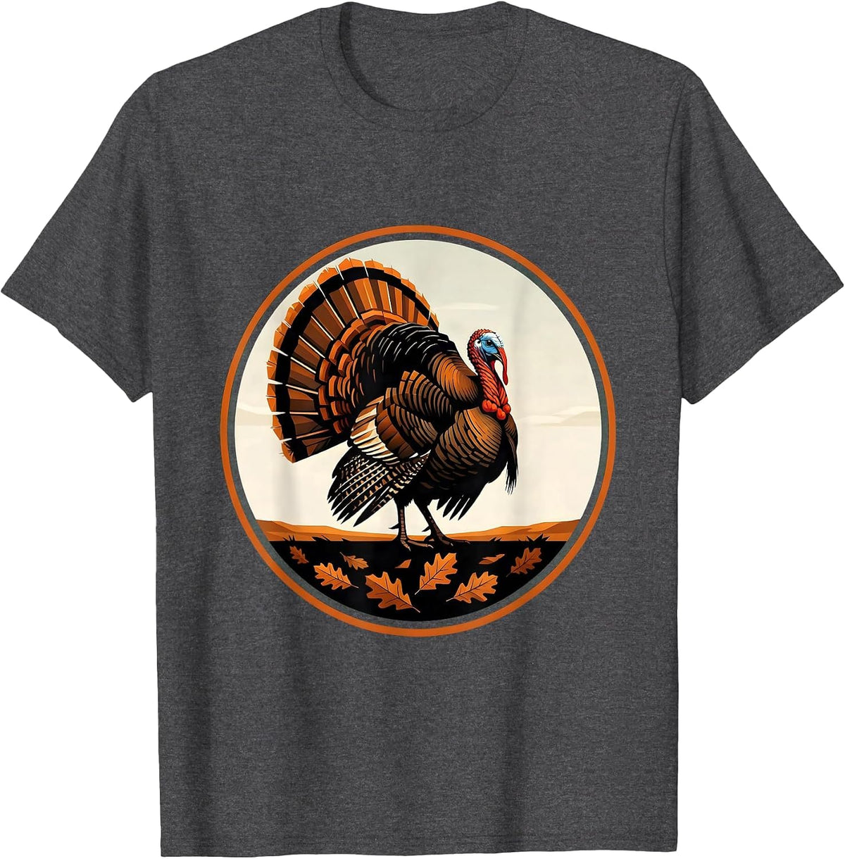 Men's Turkey Strutting Through Autumn Leaves Illustration T-Shirt - Dark Heather Grey