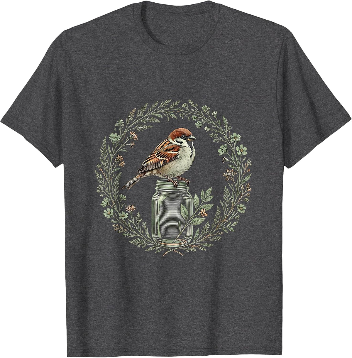 Men's Sparrow on a Mason Jar Faith Inspired Design T-Shirt - Dark Heather Grey