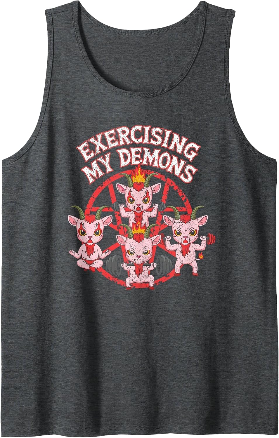 Exercising My Demons Funny Gym Workout Demon Sleeveless Tank Top - Dark Heather Grey