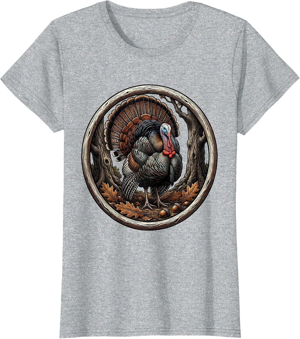 Camo Turkey Strut Autumn Oak Forest Design T-Shirt - Heather Grey