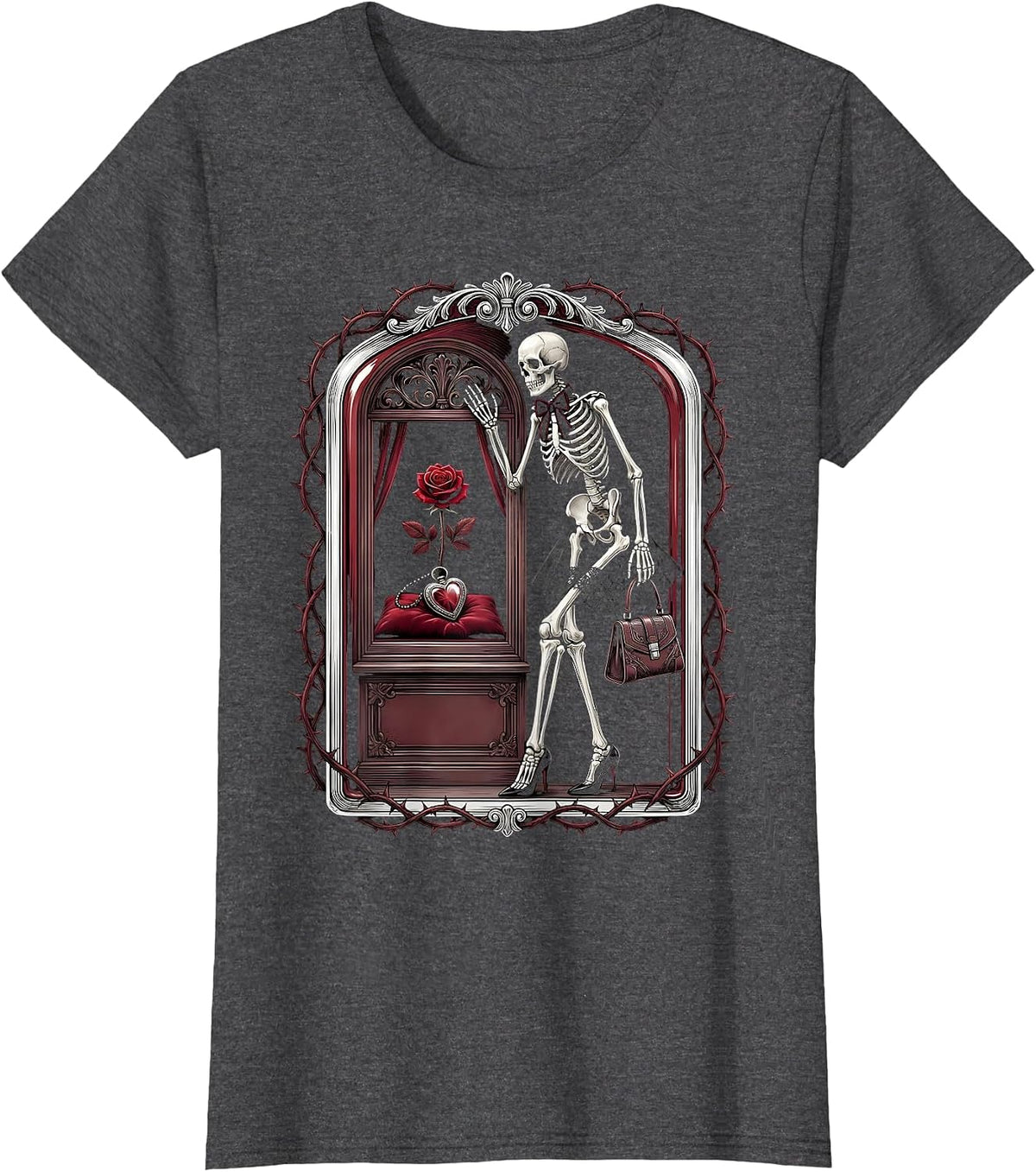 Women's Boo-Jee Skeleton Designer Heels Window Shopping T-Shirt - Dark Heather Grey
