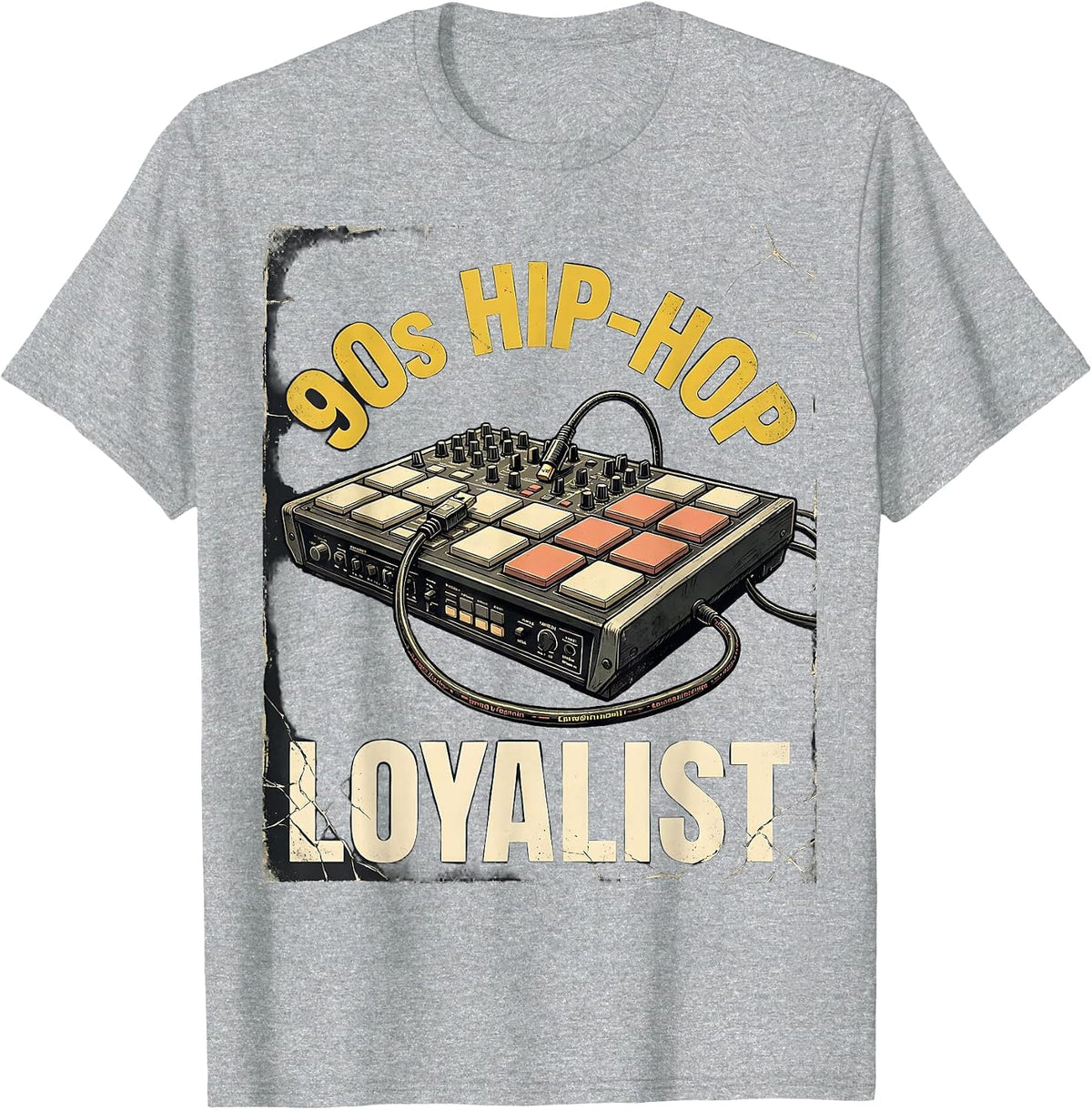Men's 90s Hip-Hop Loyalist Distressed Retro Music Fan Vintage T-Shirt - Heather Grey