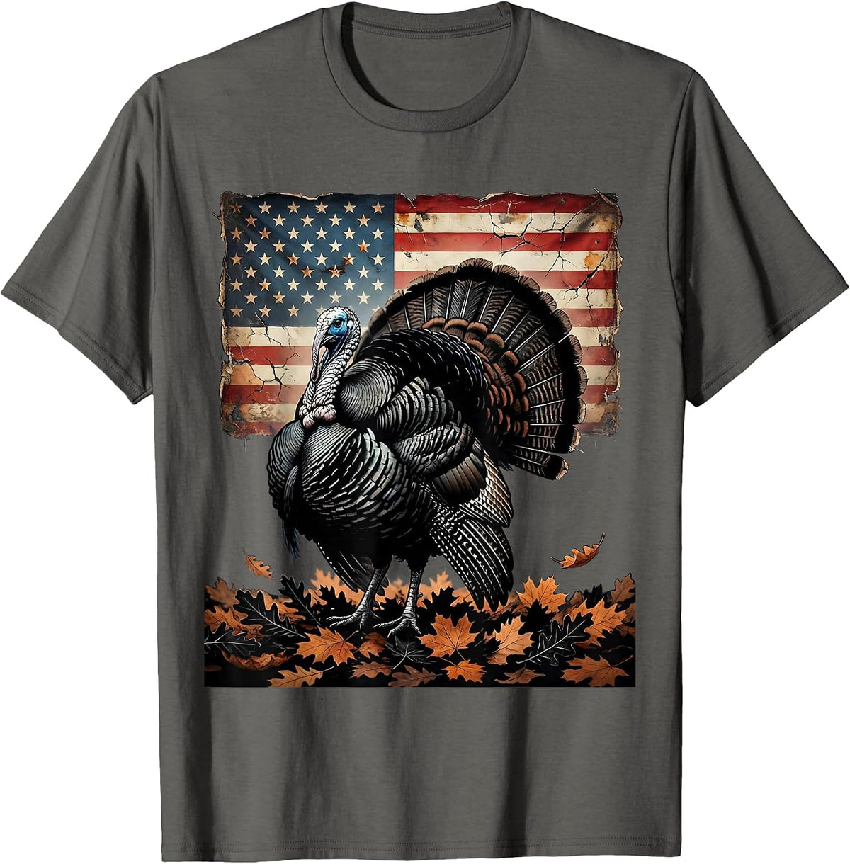Men's Camo Turkey Strut Autumn Leaves Hunting Design T-Shirt - Asphalt Grey