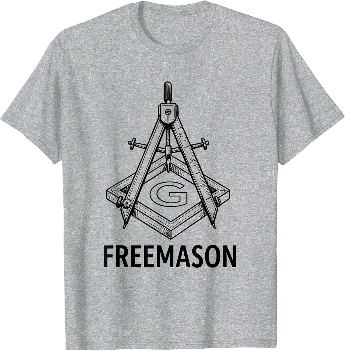 Men's Freemason Line Art Square and Compass Masonic Pride T-Shirt - Heather Grey