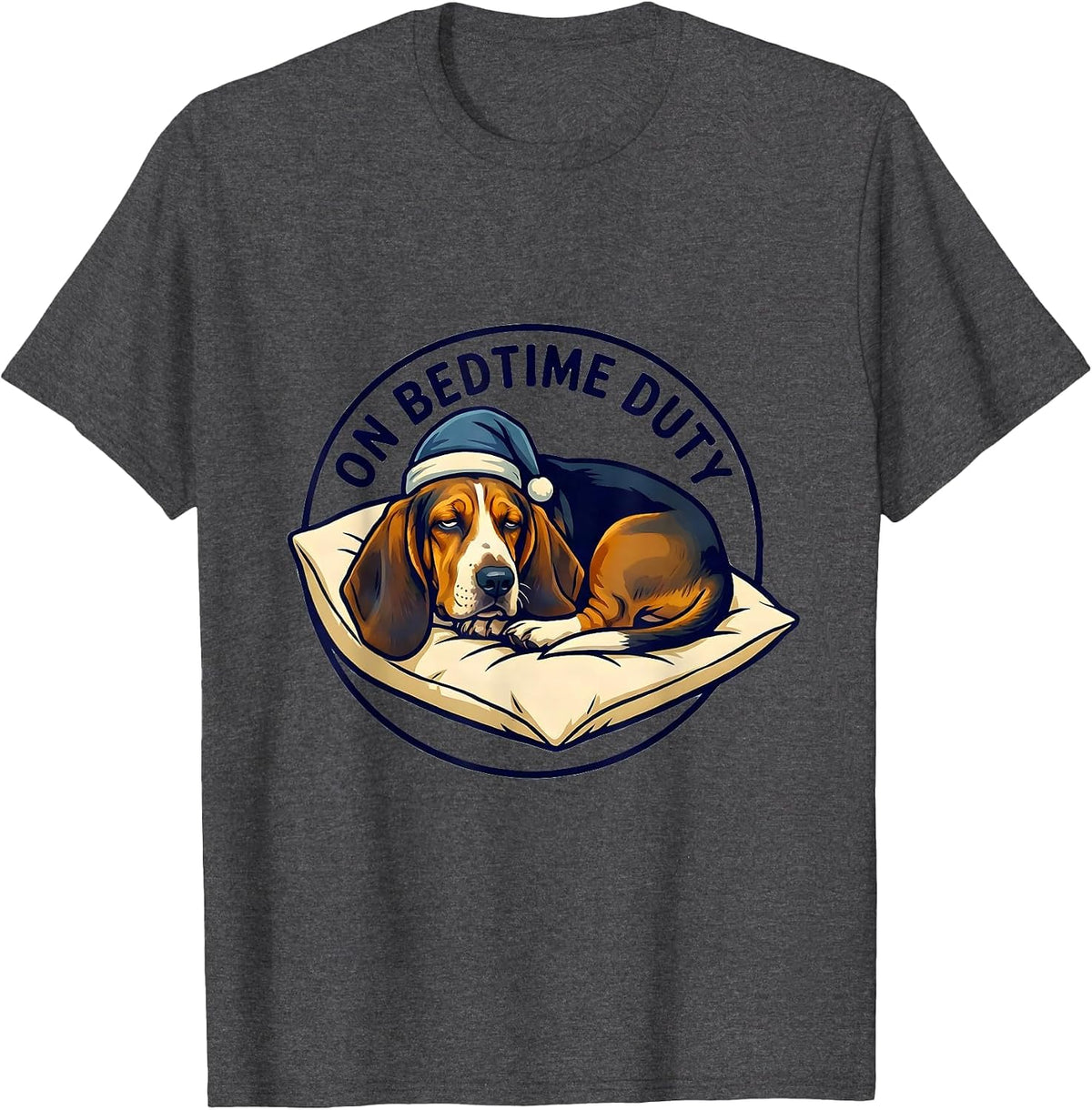 Men's On Bedtime Duty Funny Basset Hound Sleepwear Animal Lover T-Shirt - Dark Heather Grey