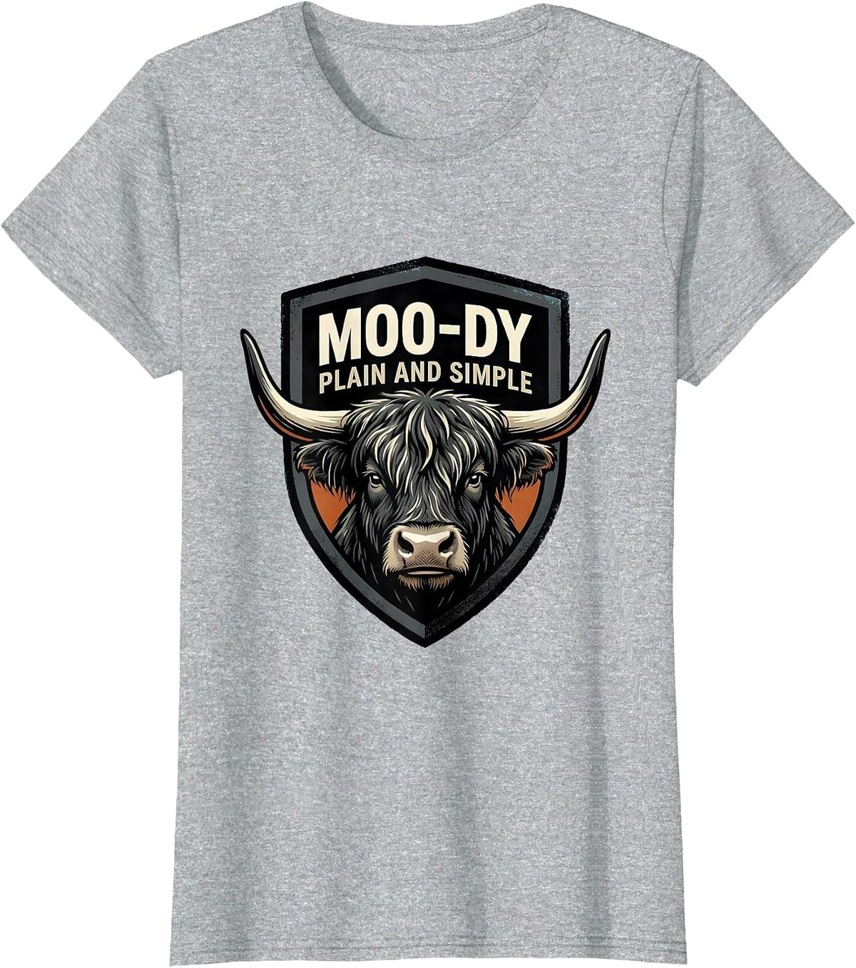 Moo-Dy Plain And Simple Highland Cow Farm Animal Humor T-Shirt - Heather Grey