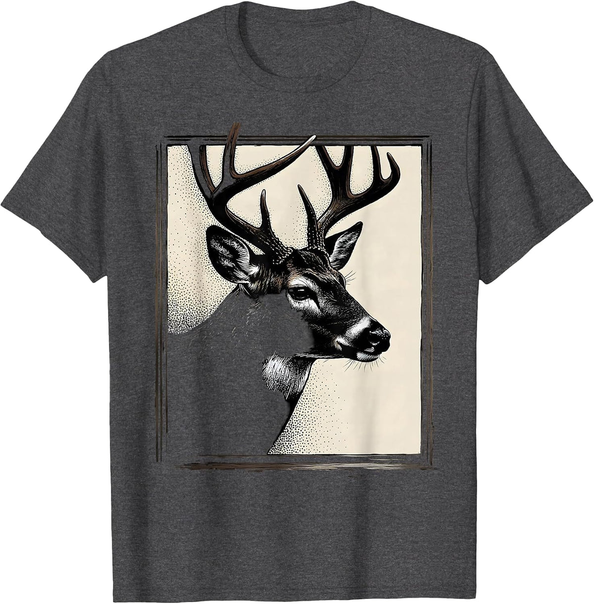 Whitetail Buck Head Dotwork Hunting Youth Teens T-Shirt - Dark Heather Grey