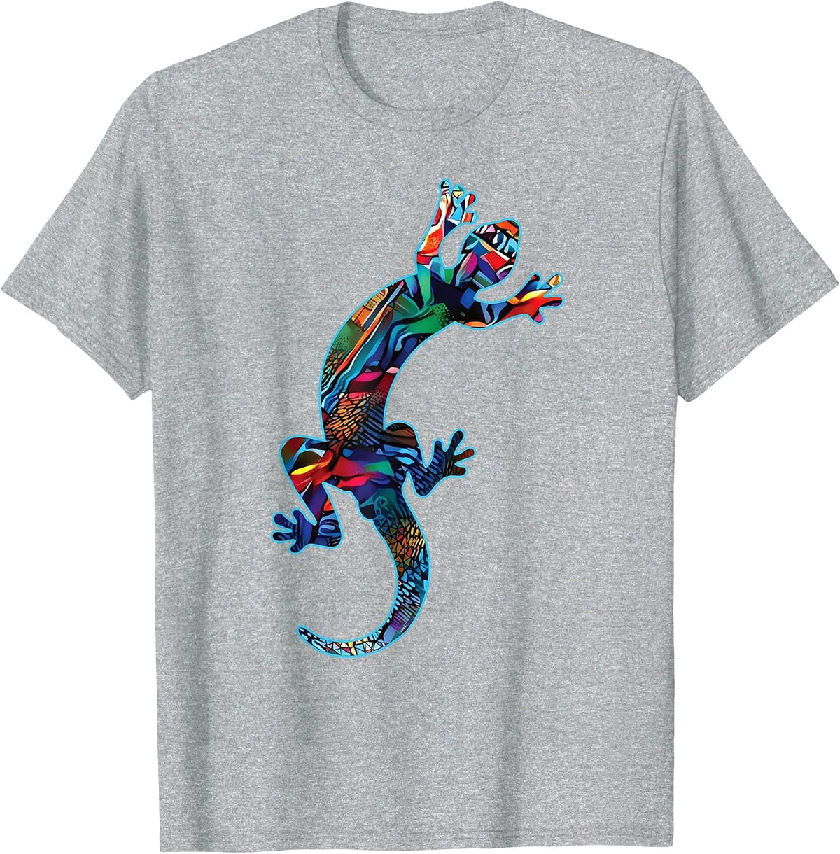 Gecko Lizard Abstract Geometric Tribal Art T-Shirt - Heather Grey