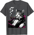 Men's Tuxedo Cat Lounging With Cigarette Holder T-Shirt - Dark Heather Grey