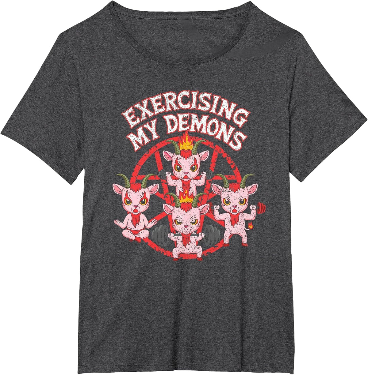 Exercising My Demons Funny Gym Workout Demon T-Shirt - Dark Heather Grey