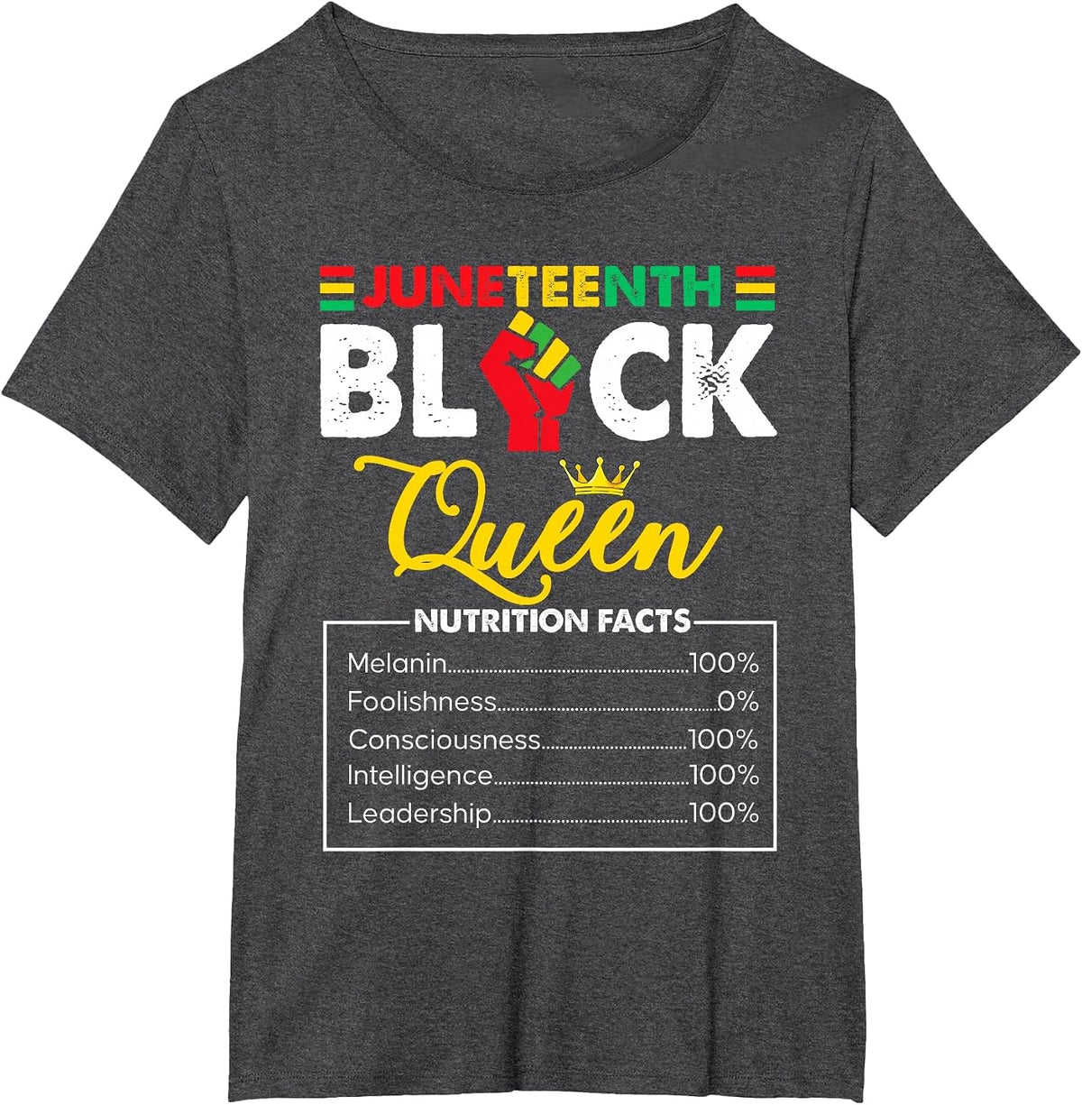 Womens Juneteenth Black African Queen Nutritional Facts T-Shirt - Dark Heather Grey