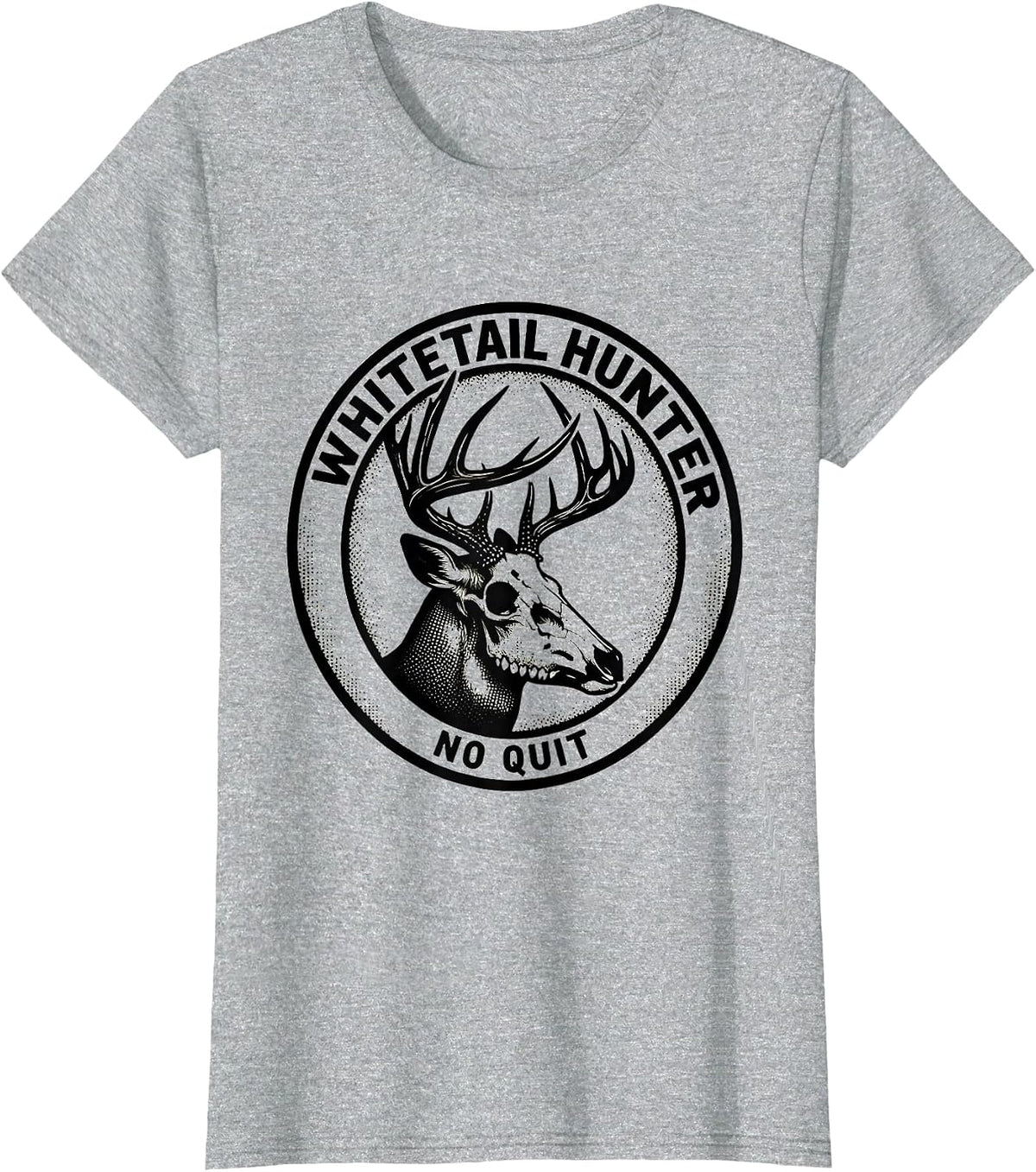 Women's Whitetail Hunter, No Quit Blackwork Dotwork Camo Dad Humor T-Shirt - Heather Grey