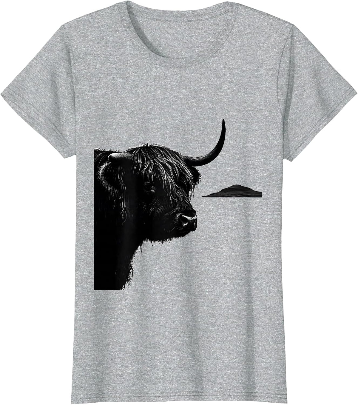 Highland Cow Profile Silhouette Farm Animal Humor T-Shirt - Heather Grey