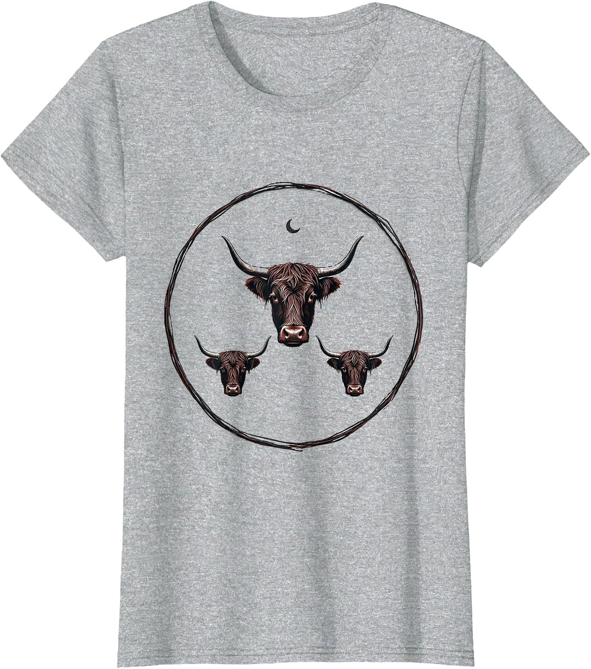 Women's Thin Highland Cow Ring Minimalist Holiday Cow Lover Gift T-Shirt - Heather Grey