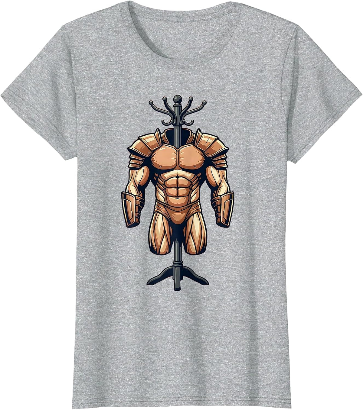Muscle Suit Armor on Coat Rack Graphic T-Shirt - Heather Grey