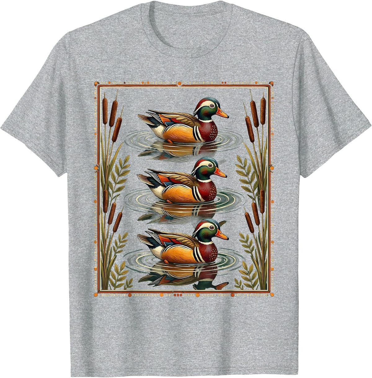 Men's Duck Decoys Floating on Glassy Water Illustration T-Shirt - Heather Grey