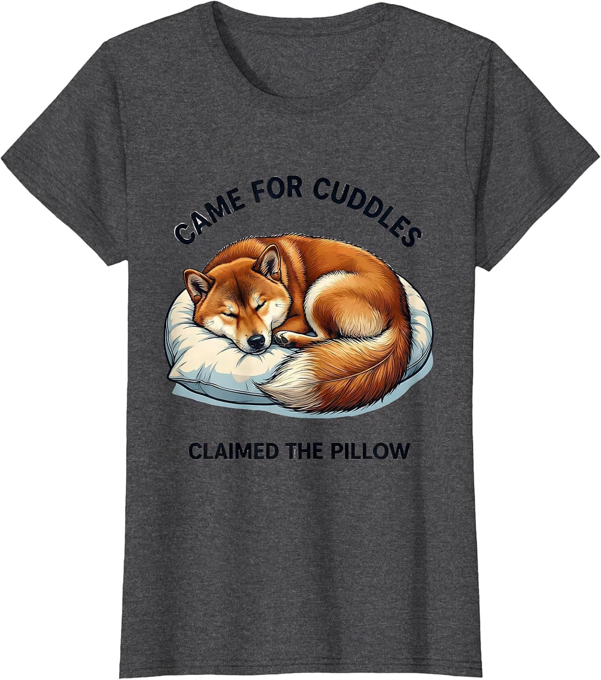 Women's Came For Cuddles, Claimed The Pillow Shiba Inu Sleepshirt T-Shirt - Dark Heather Grey