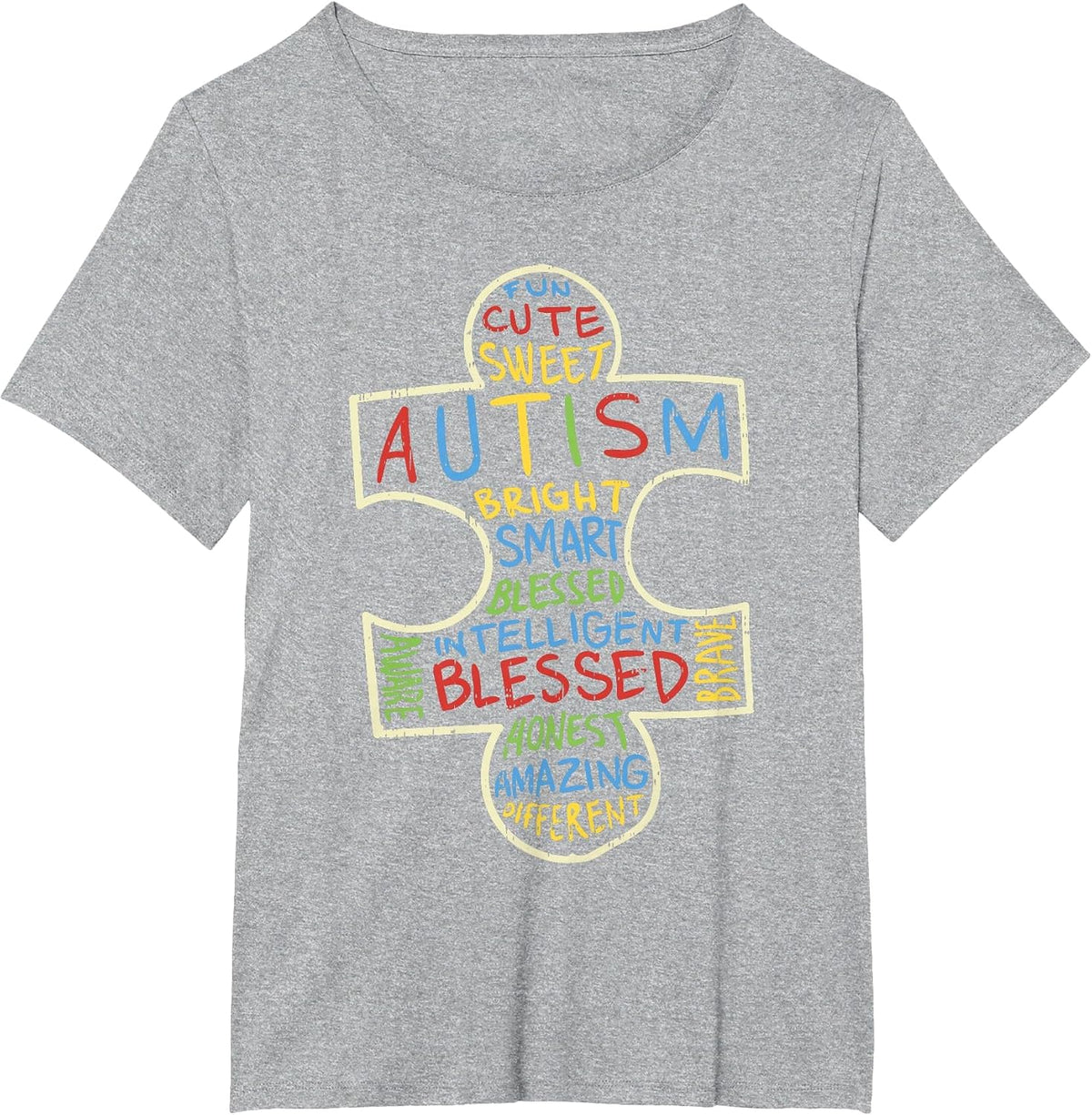 Autism Awareness Shirt Puzzle Piece Words Autistic T-Shirt - Heather Grey