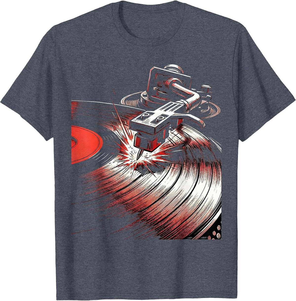 Turntable Needle Drops on Vinyl Record Hip Hop T-Shirt - Heather Blue